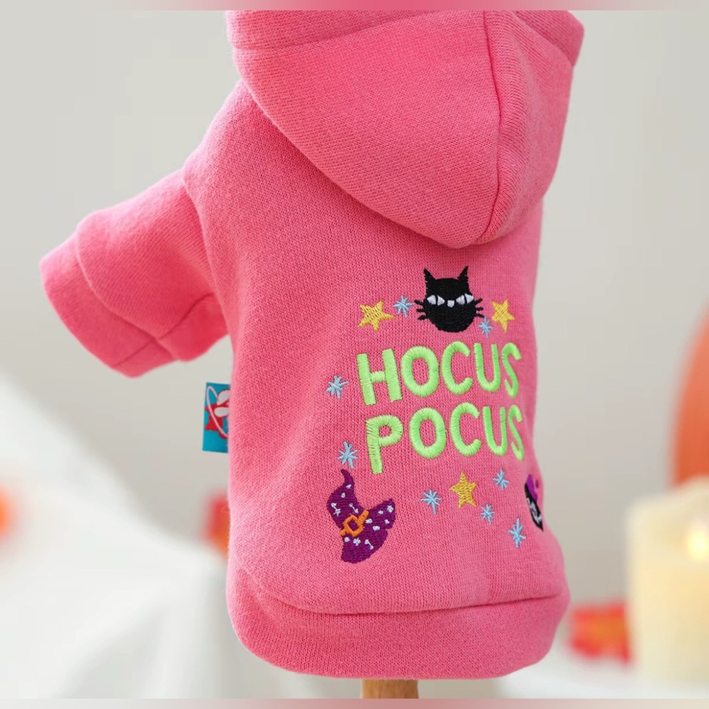 Hocus Pocus Pink Embroidered Front Snap Close Dog Sweater Halloween - Picture 4 of 6